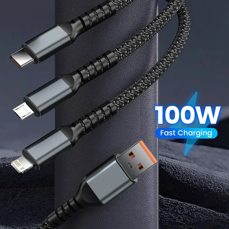 100W 3-in-1 Illuminated Fast Charging and Data Transfer Cable - Image 2