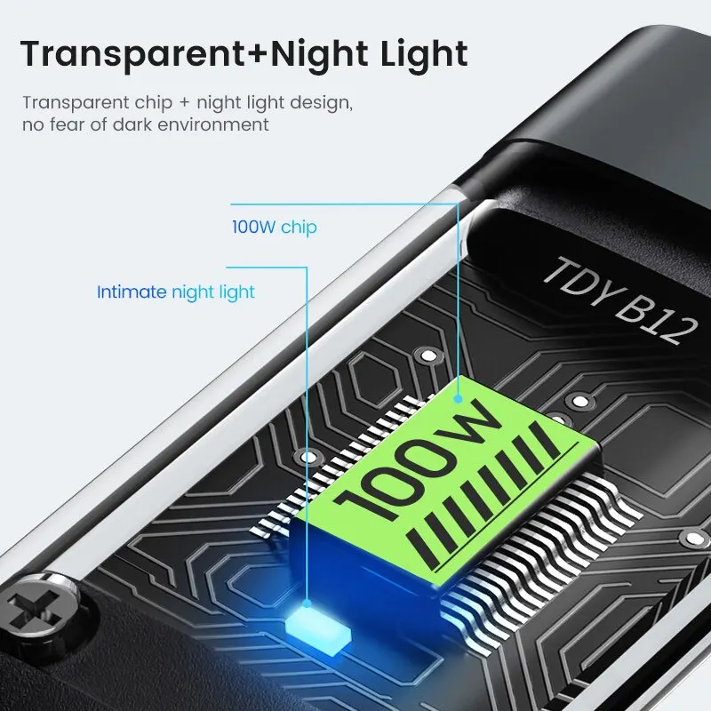 100W 3-in-1 Illuminated Fast Charging and Data Transfer Cable - Image 4