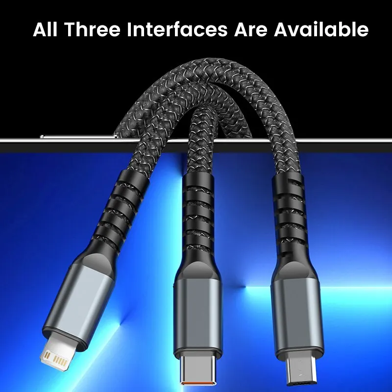 100W 3-in-1 Illuminated Fast Charging and Data Transfer Cable - Image 5
