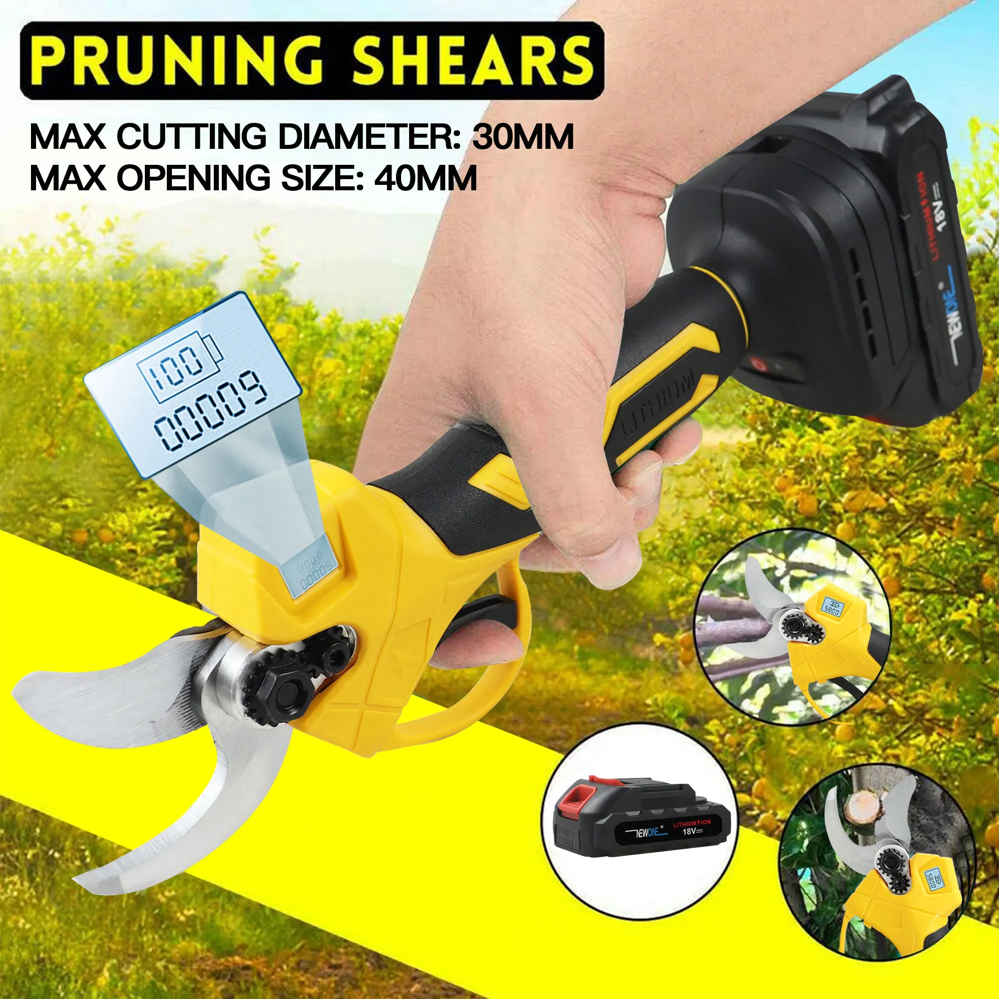 18V Cordless Electric Fruit Pruning Shears with LCD Display - Image 3