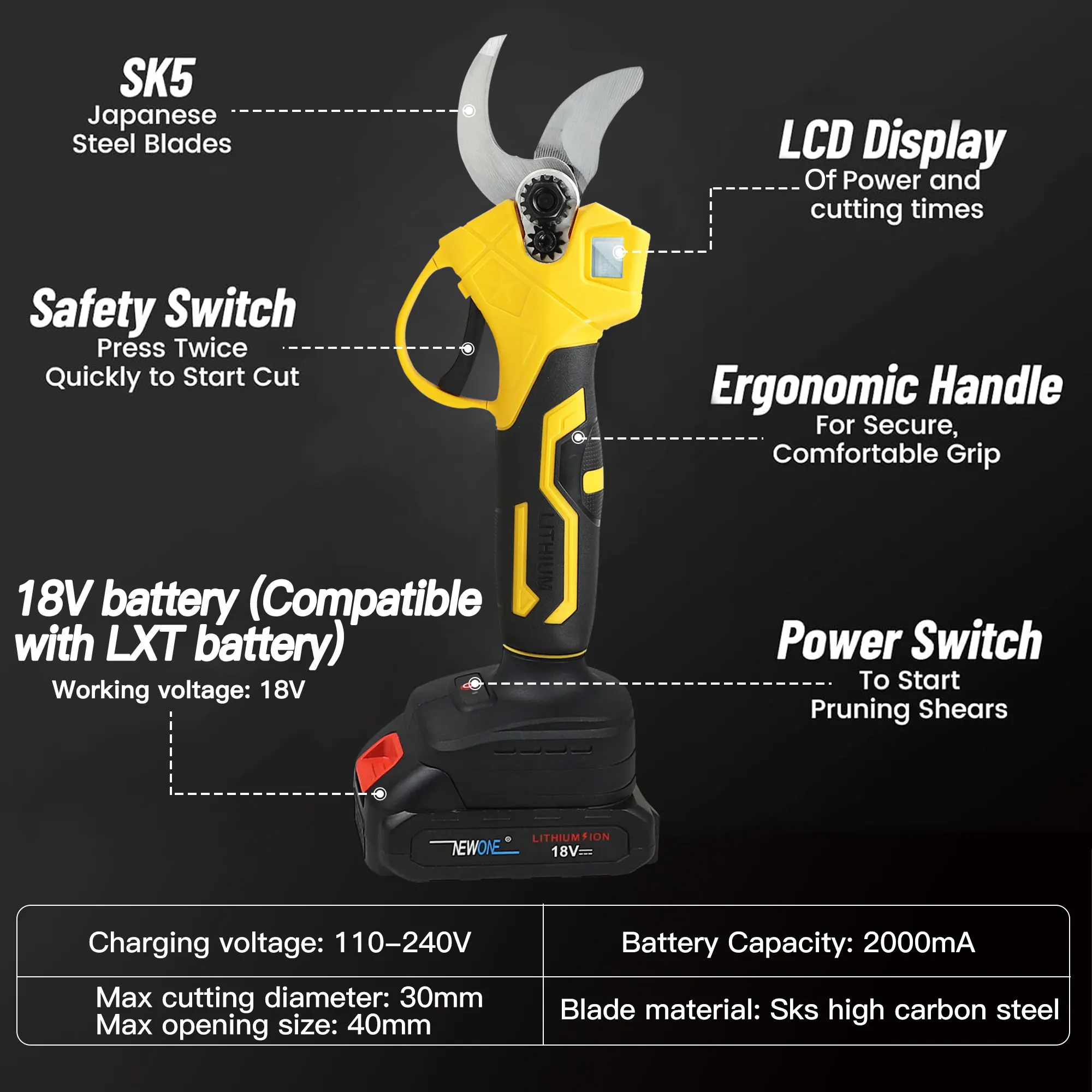 18V Cordless Electric Fruit Pruning Shears with LCD Display - Image 4