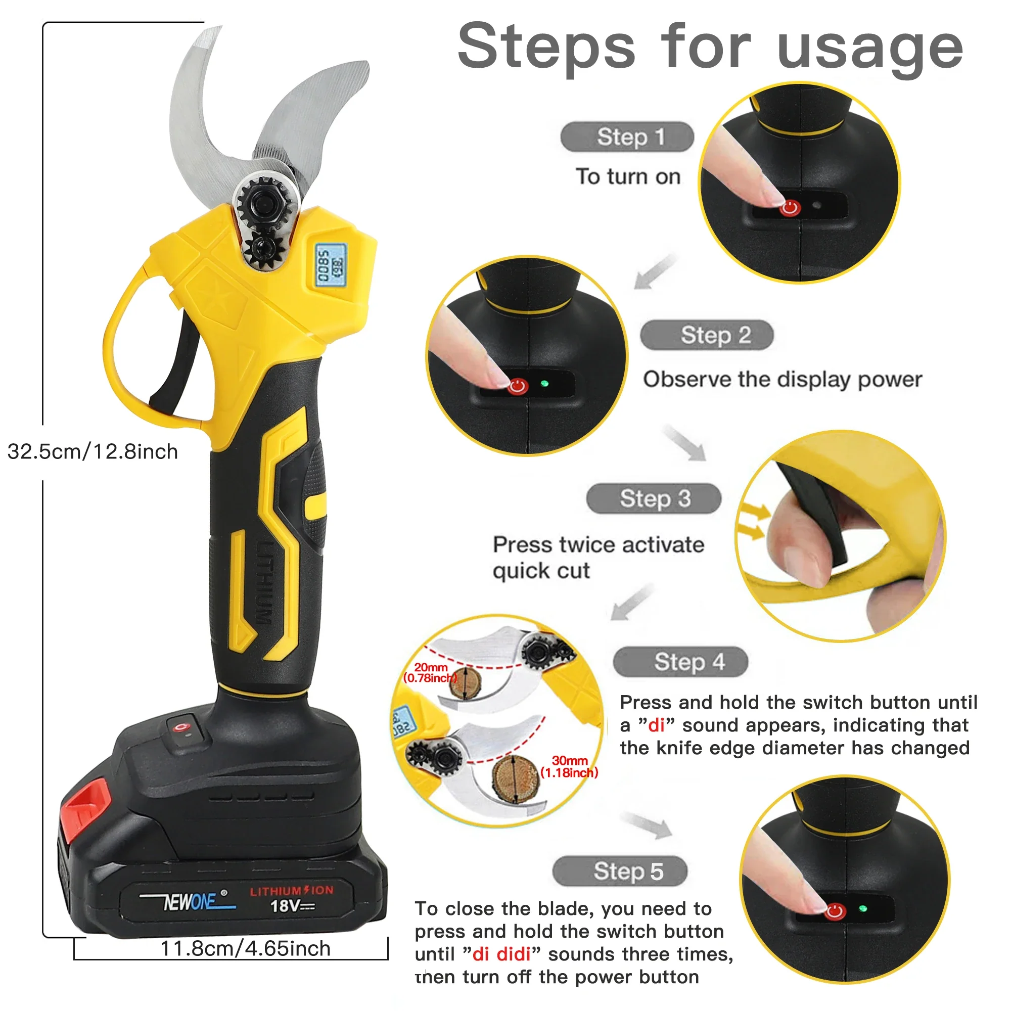 18V Cordless Electric Fruit Pruning Shears with LCD Display - Image 6