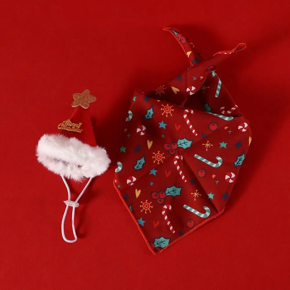 2-Piece Pet Christmas Dress-Up Set – Kitten & Puppy Bandana with Hat - Image 3