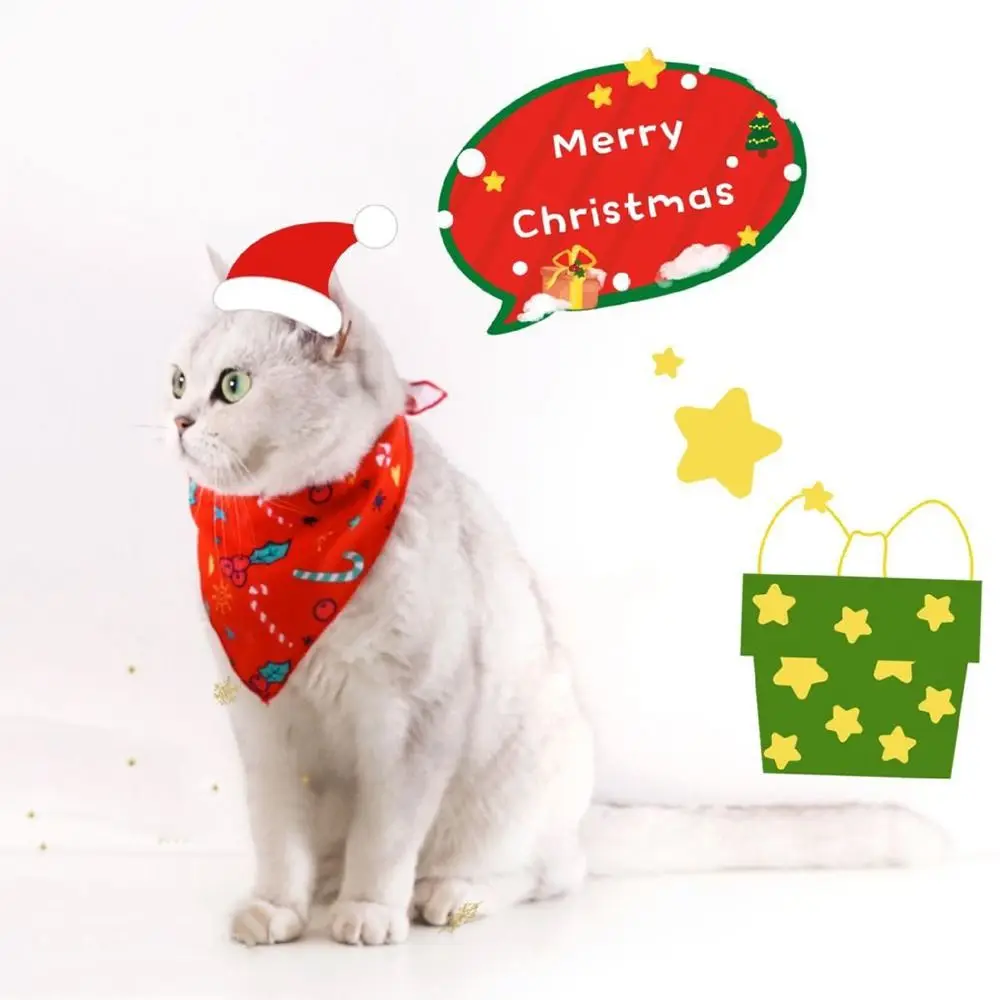 2-Piece Pet Christmas Dress-Up Set – Kitten & Puppy Bandana with Hat - Image 4