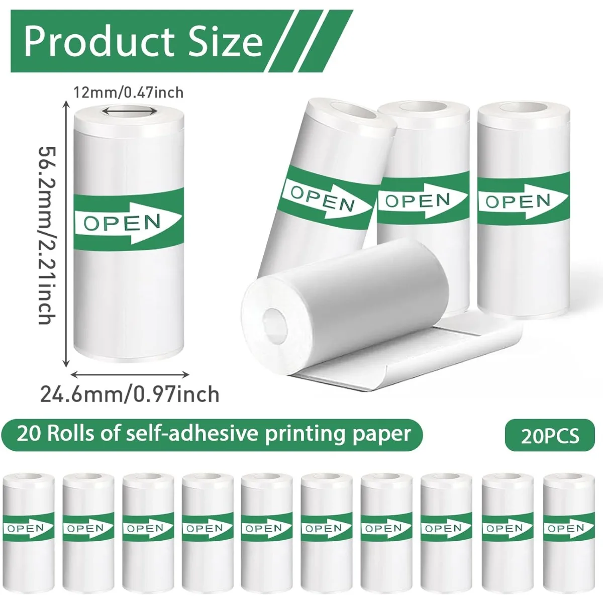 20-Pack Mini Thermal Self-Adhesive Printer Paper Rolls (5.7cm x 2.5cm) - Image 2