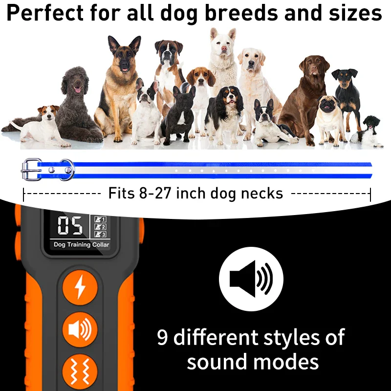3300 ft Rechargeable & Waterproof Dog Shock Collar with Remote (1 Remote - 2 Collars for 2 Dogs) - Image 5