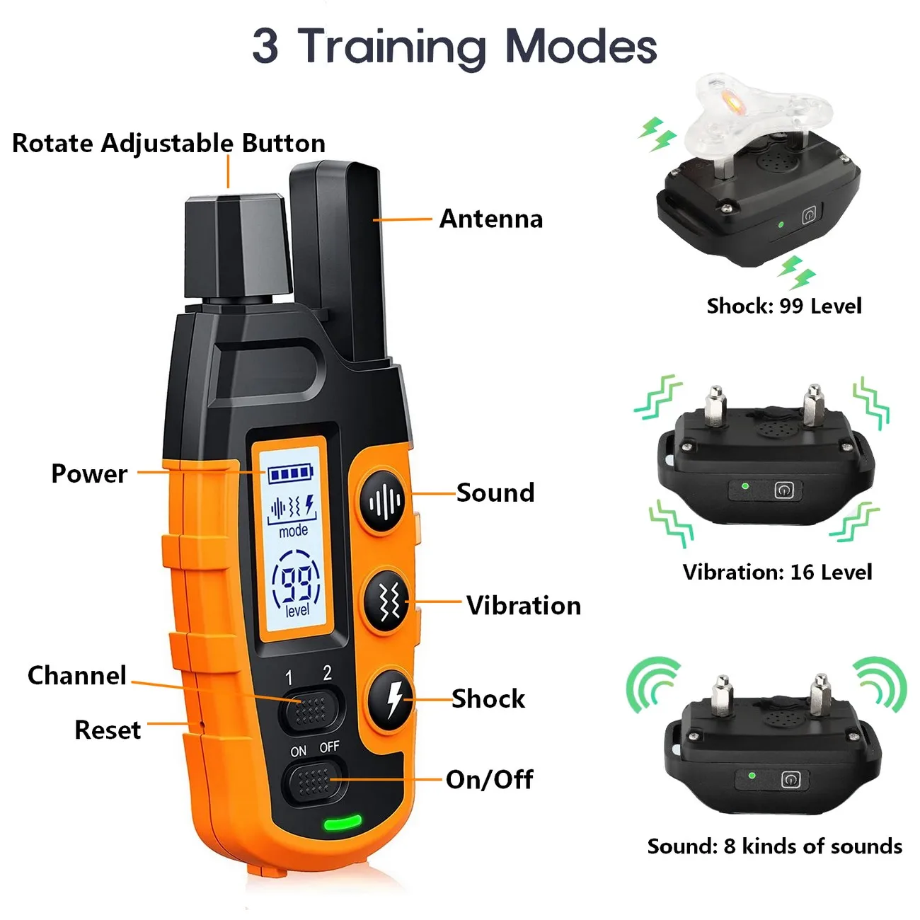 3300ft Rechargeable and Waterproof Dog Training Collar with Remote - Image 3