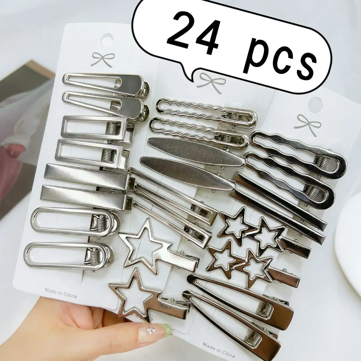 4/24PCs Set of Silver Y2K Hair Clips - Image 2