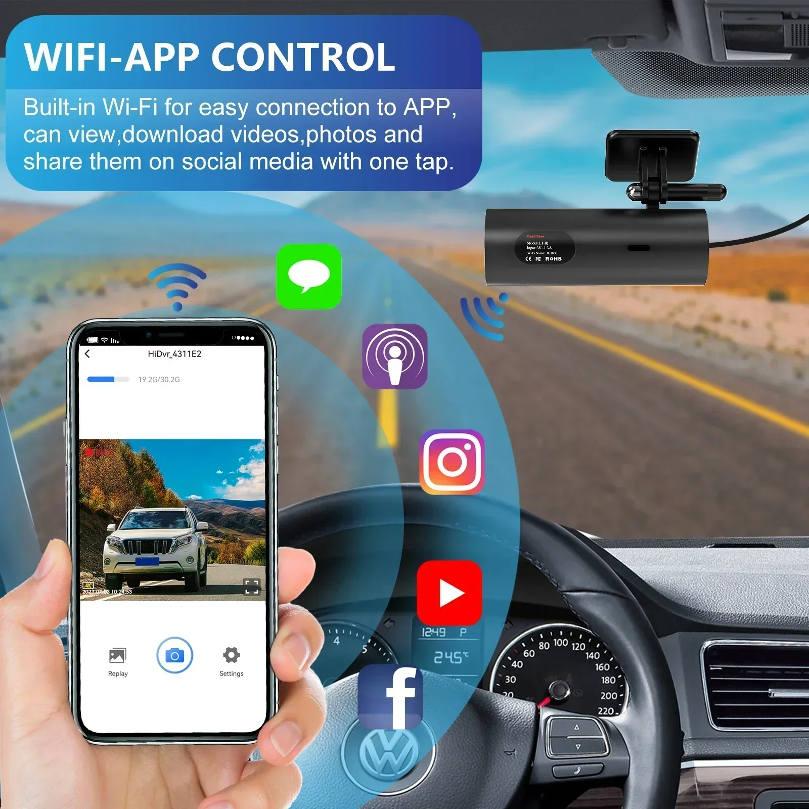 4K Car Dash Cam DVR Recorder with Wi-Fi & APP Control - Image 2