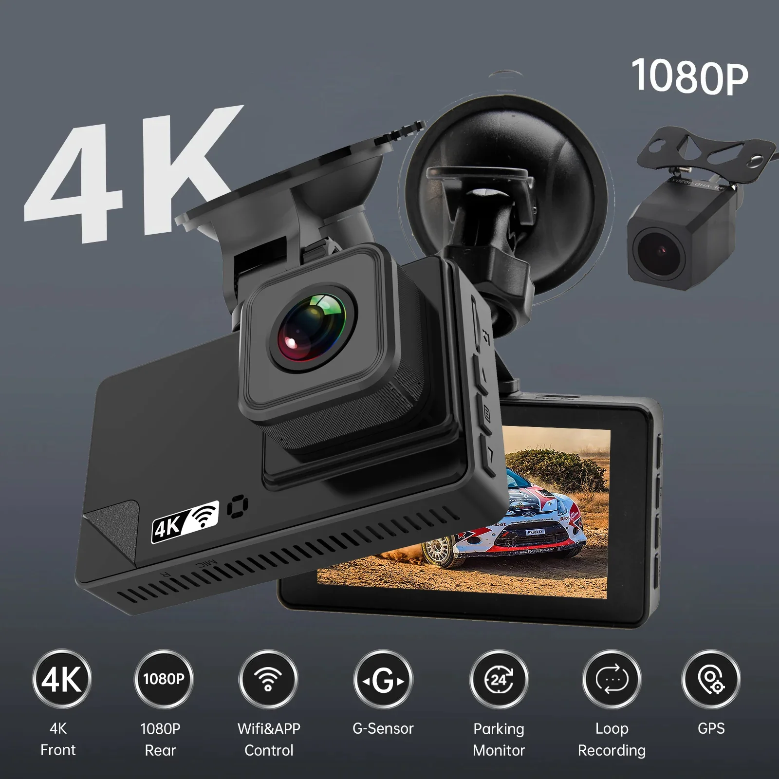 4K Ultra HD Dash Cam Car DVR Dual Camera 4K + 1080P Video Recording - Image 2