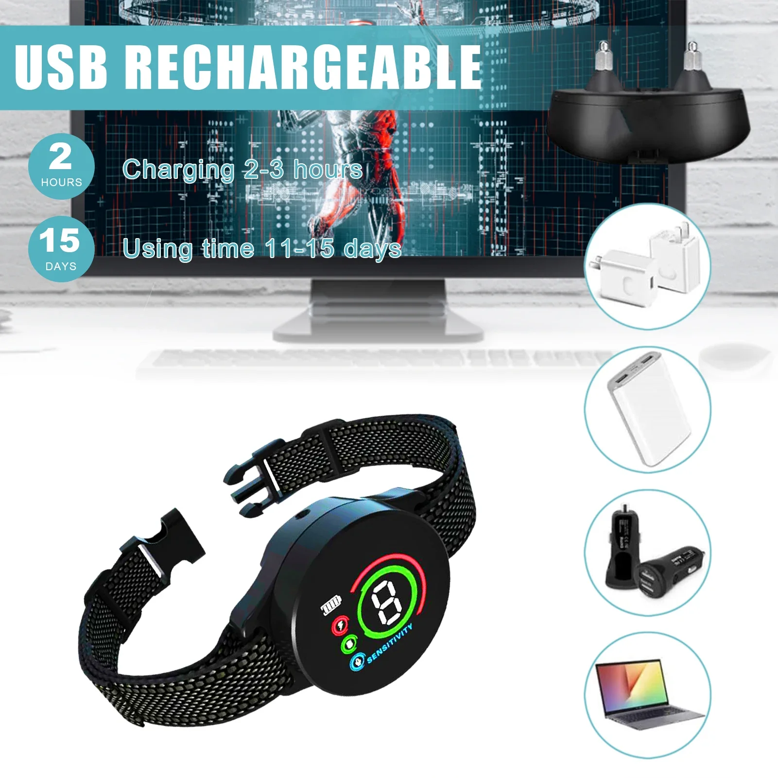 Advanced Waterproof Rechargeable Dog Training Collar with Colour Display - Image 5