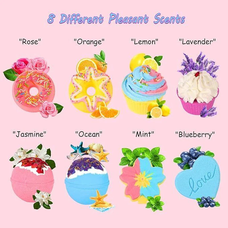 Bath Bombs,Aroma 8 Large Bath Bombs Gift Set For Women.Organic Natural - Image 2