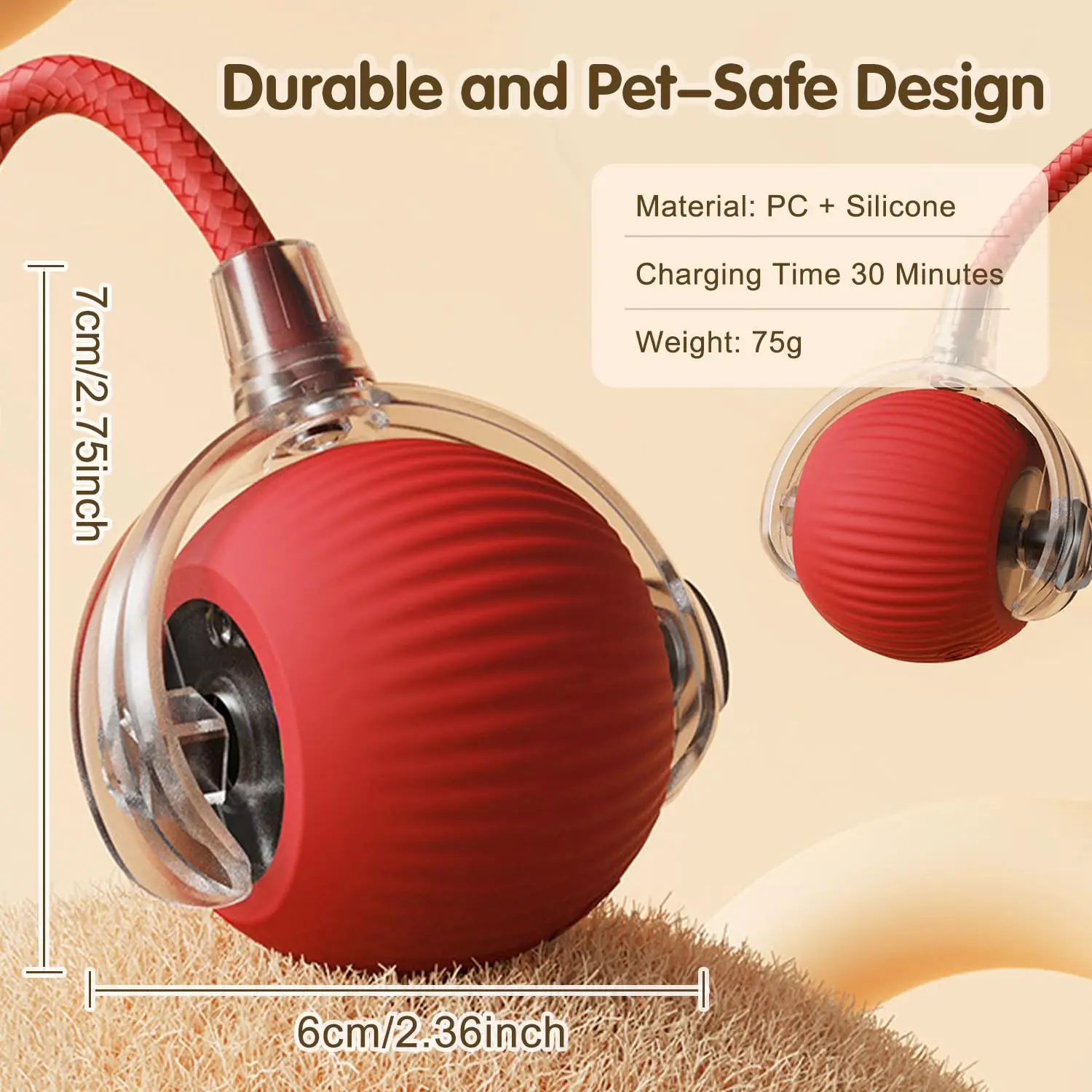 Cat Interactive Smart Ball Toy – Rechargeable Rolling Ball with Tail, Obstacle Avoidance & LED Modes - Image 2