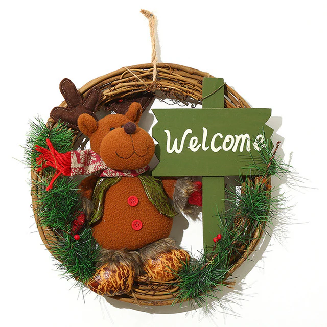 Wooden Christmas wreath Door Welcome Decoration - Image 2