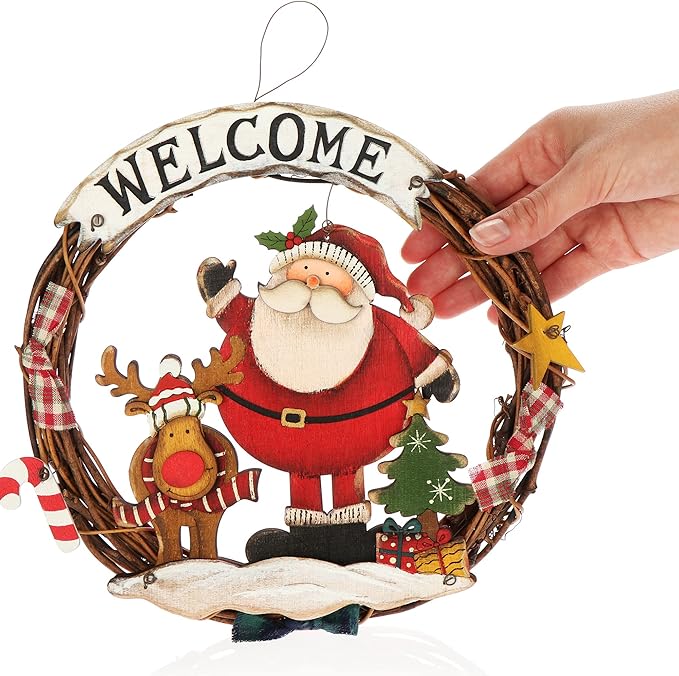 Christmas Decoration Welcome Santa Wreath Braided Door Hang - 25 cm - Image 2