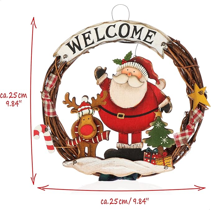 Christmas Decoration Welcome Santa Wreath Braided Door Hang - 25 cm - Image 3