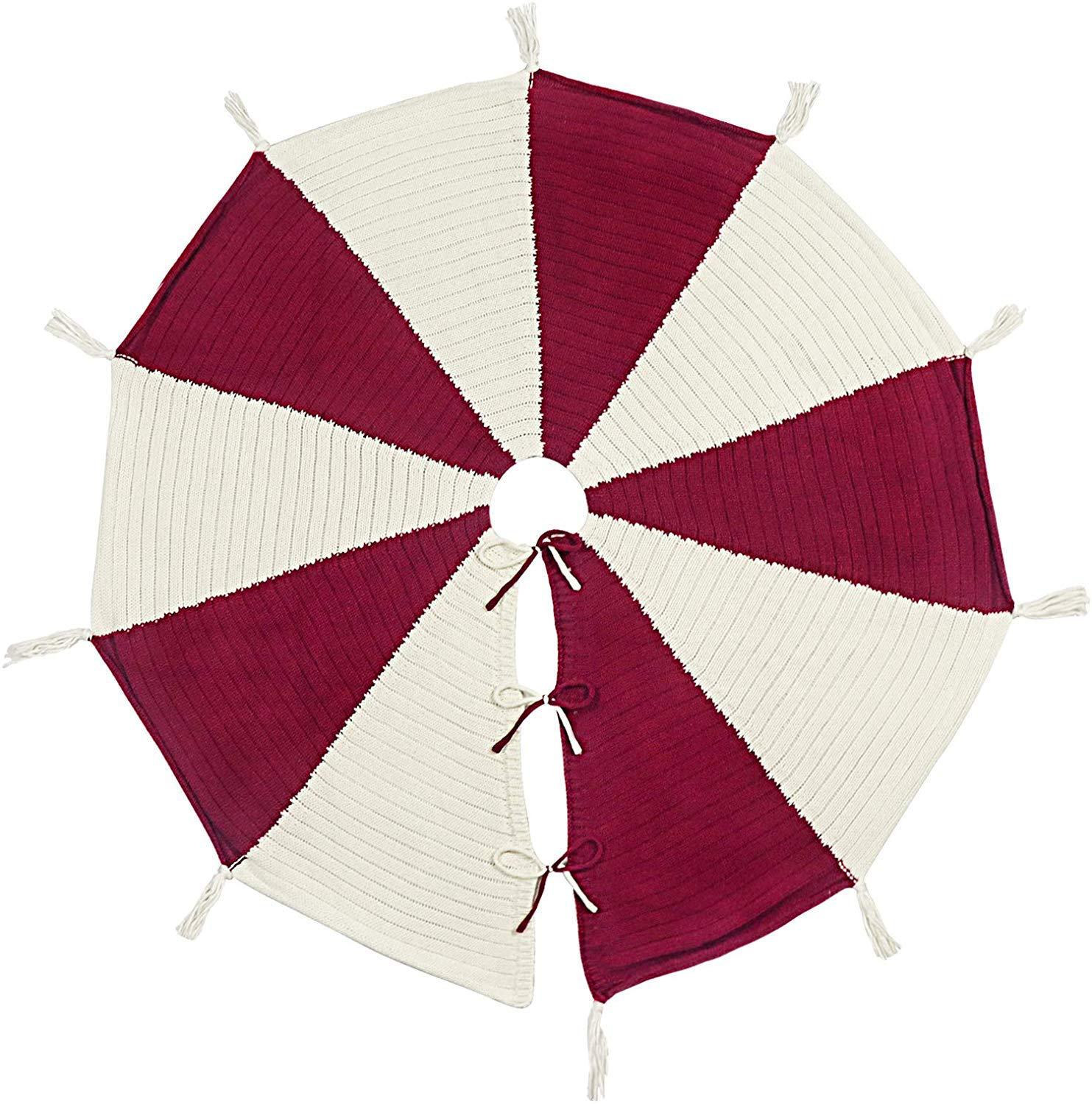 Christmas Tree Bottom Decoration Red And White Tassel Knitted Christmas-tree Skirt - Image 3