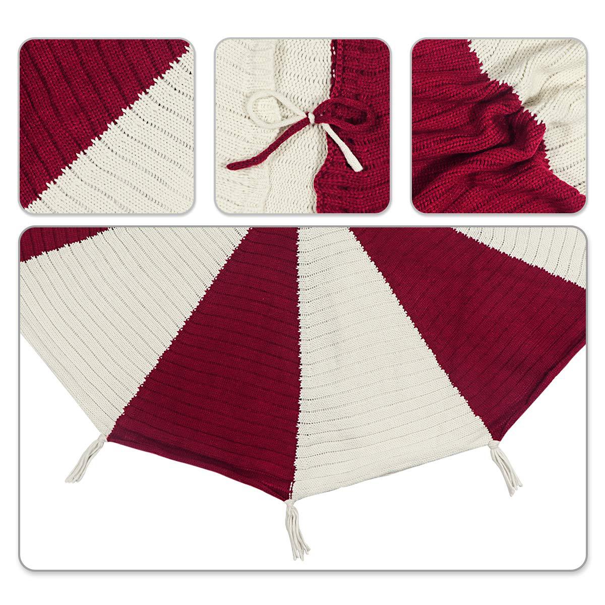Christmas Tree Bottom Decoration Red And White Tassel Knitted Christmas-tree Skirt - Image 4