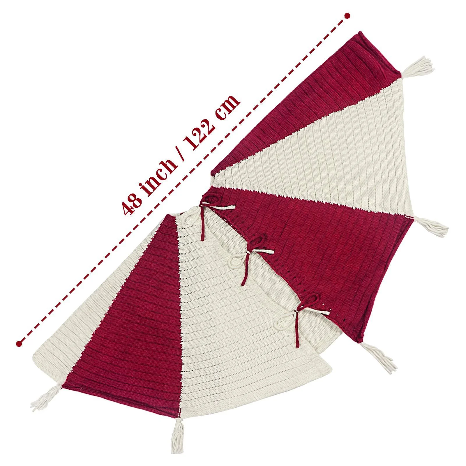 Christmas Tree Bottom Decoration Red And White Tassel Knitted Christmas-tree Skirt - Image 5
