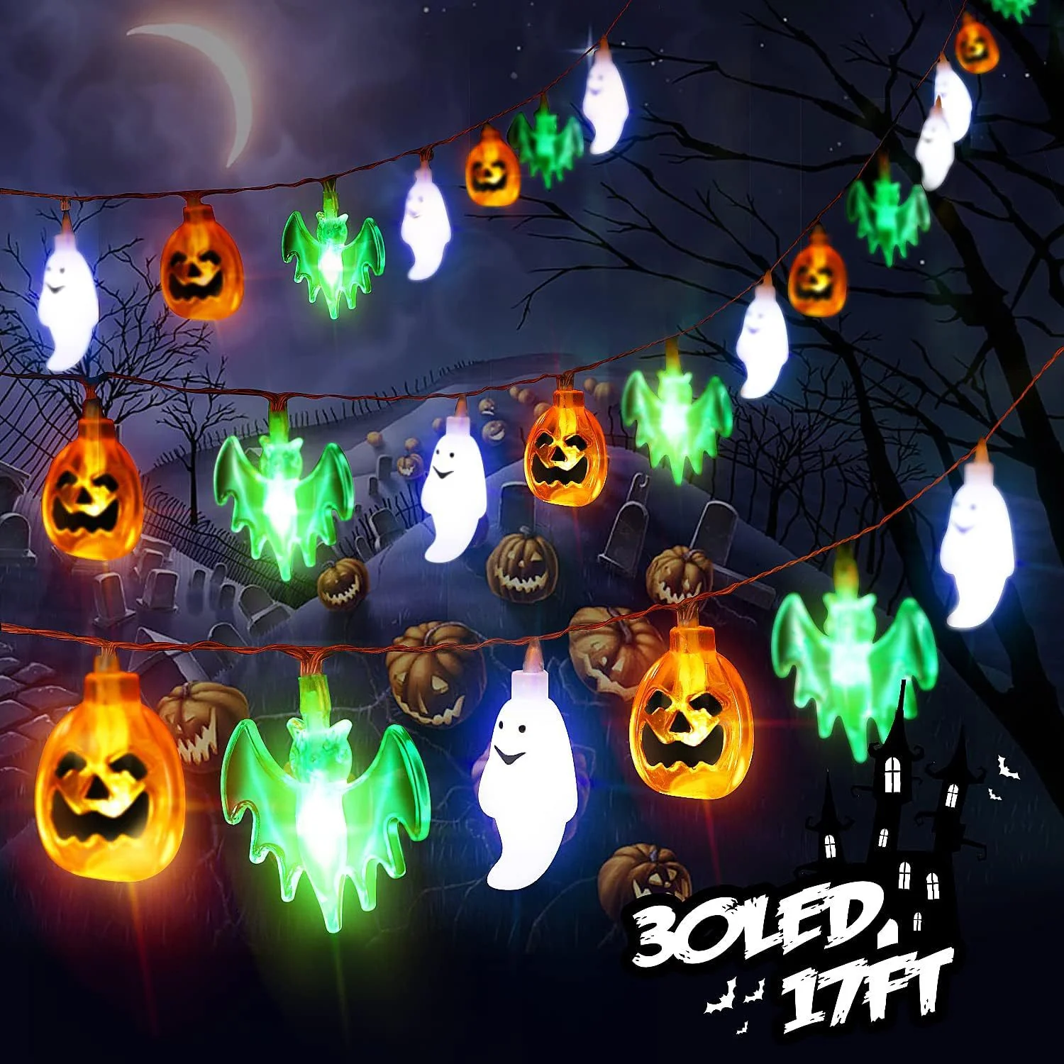 Colourful Lights String Halloween Decoration Spider Bat Ghost - Image 4