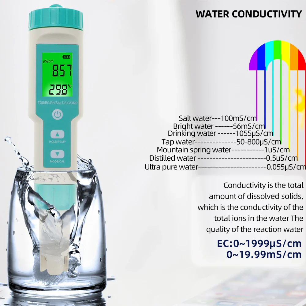 COM-600 7 in 1 PH TDS EC ORP Salinity  S. G Temp Meter Water Quality Tester - Image 4