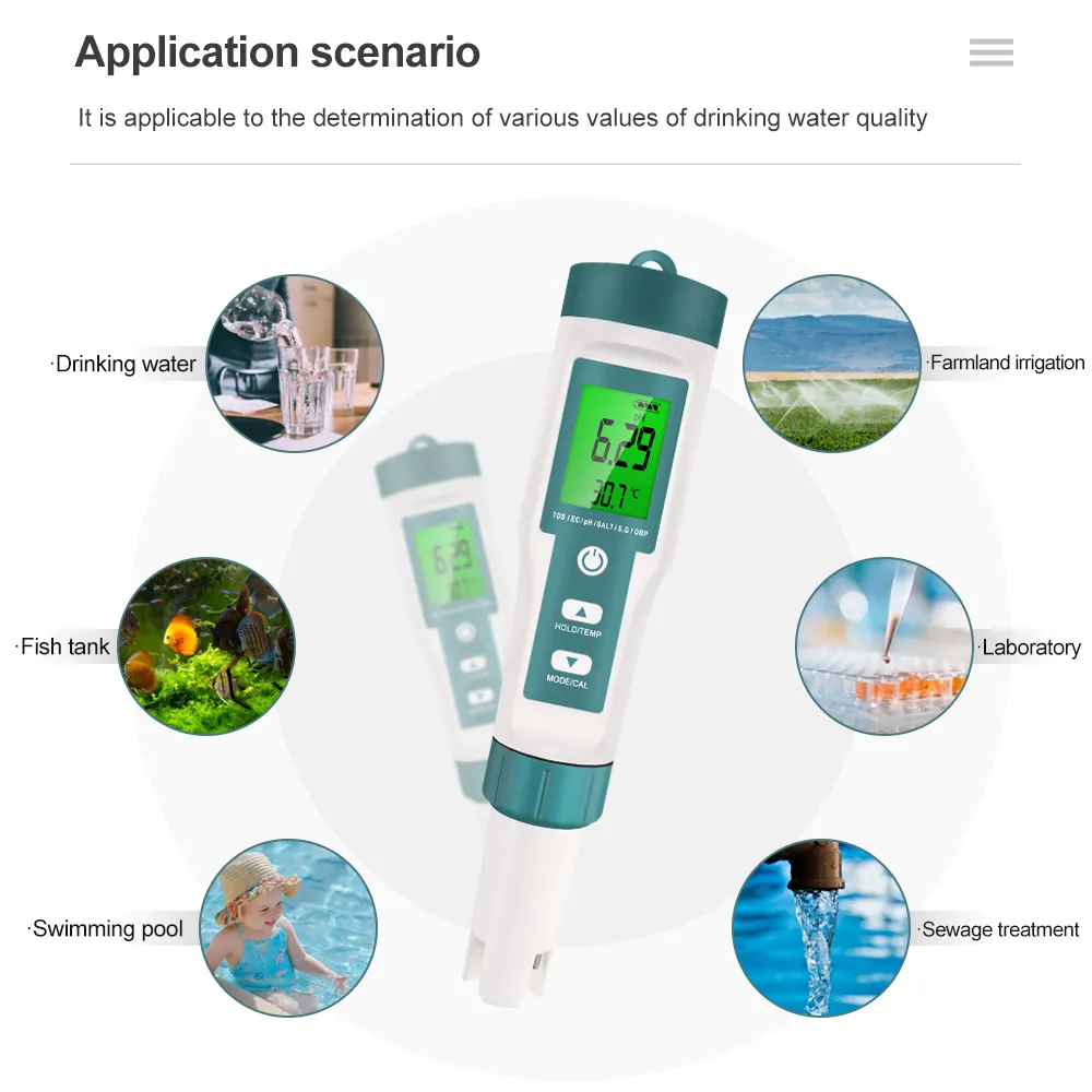COM-600 7 in 1 PH TDS EC ORP Salinity  S. G Temp Meter Water Quality Tester - Image 6