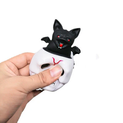 Bat in Human Skull Squishy Halloween Squeeze pop-up soft Toy - Image 2