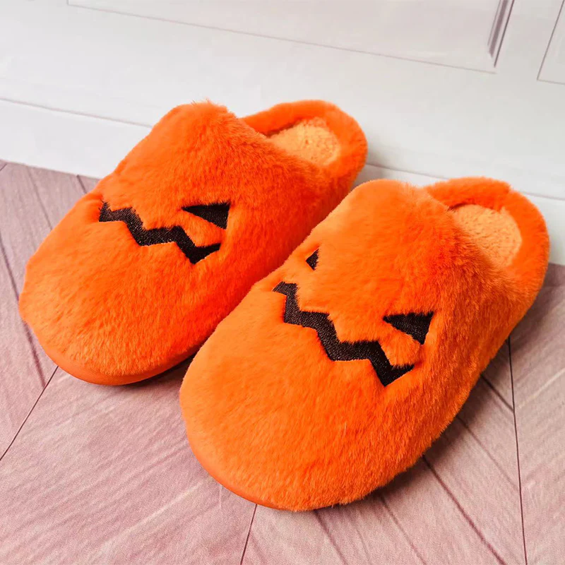 Cute Halloween Pumpkin Slippers Winter Warm Plush Bedroom Floor Home Slippers - Image 4