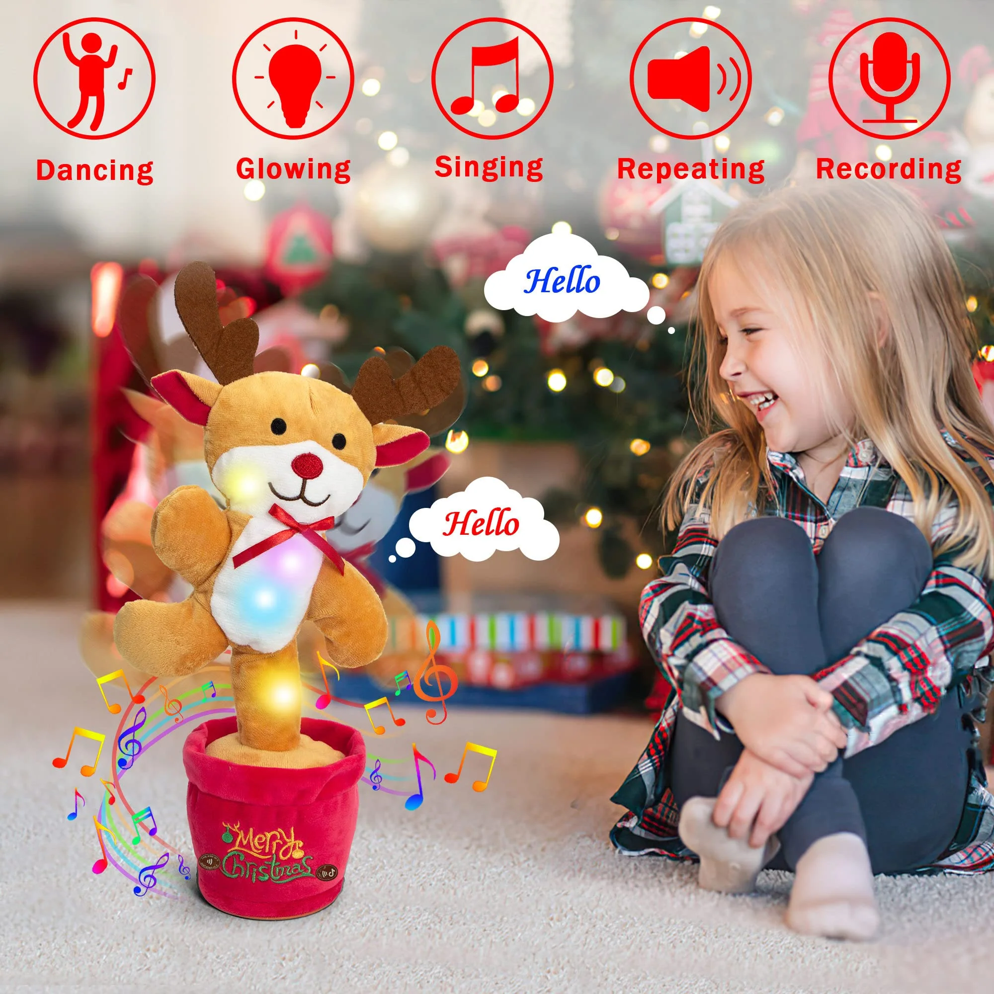 Early Education Electronic Dancing Christmas Plush Toy (Dances, Records, Glows, Sings) - Image 2