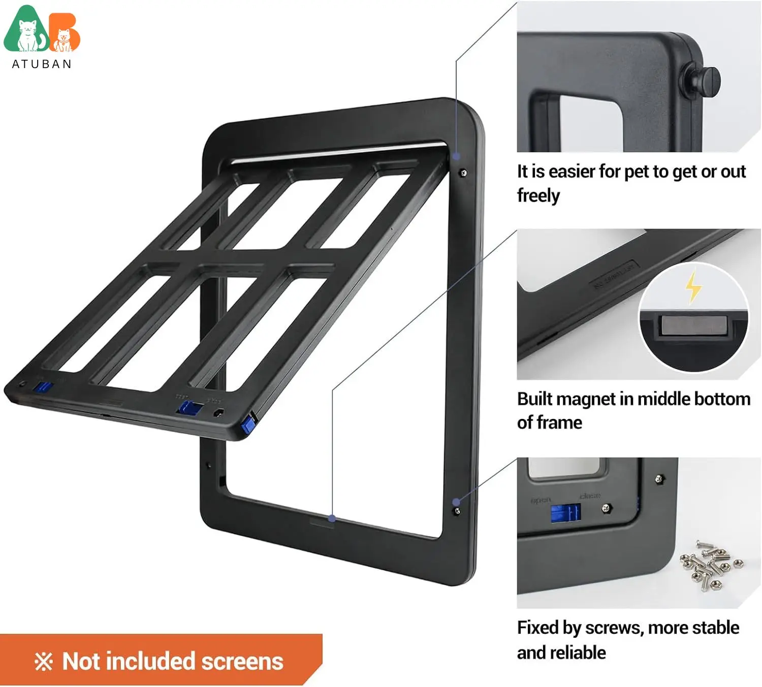 Dog Door for Sliding Door, Lockable Dog Screen Door with Magnetic Closure - Image 3