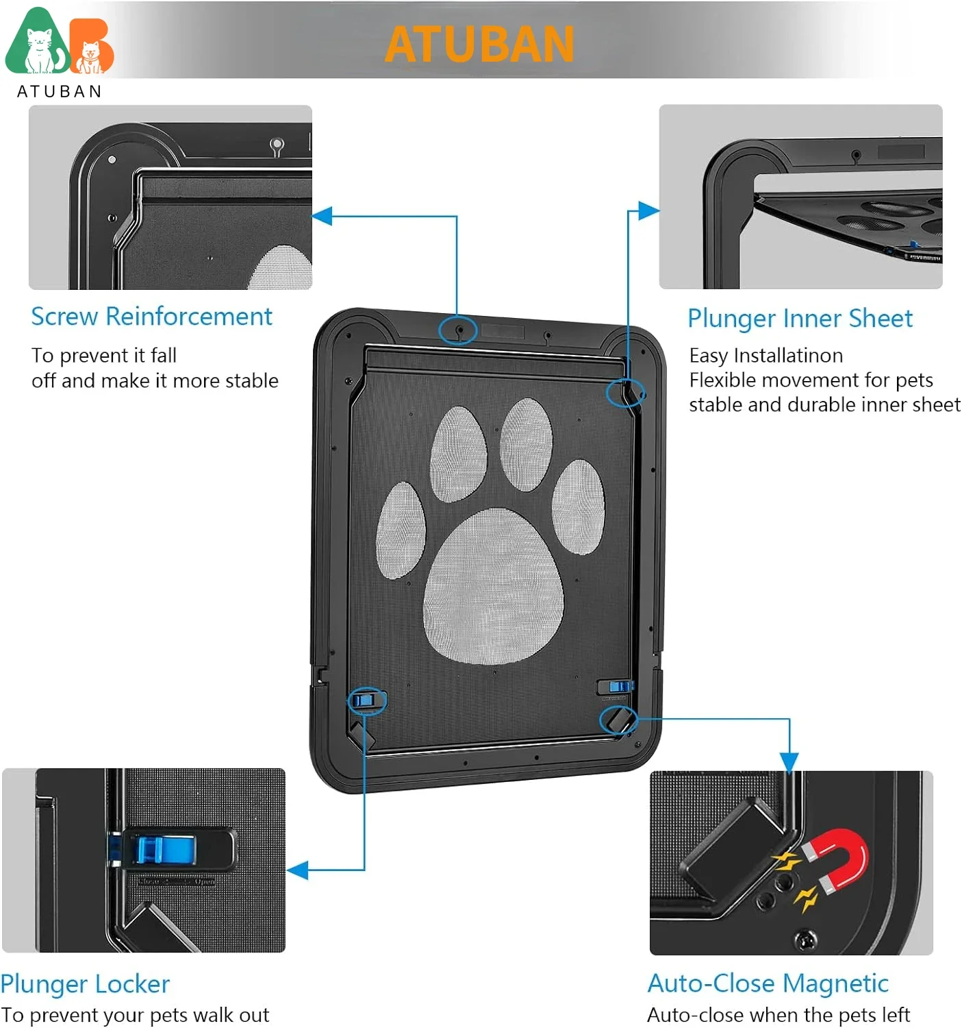 Dog Screen Door with Magnetic Self-Closing and Lockable Function - Image 3