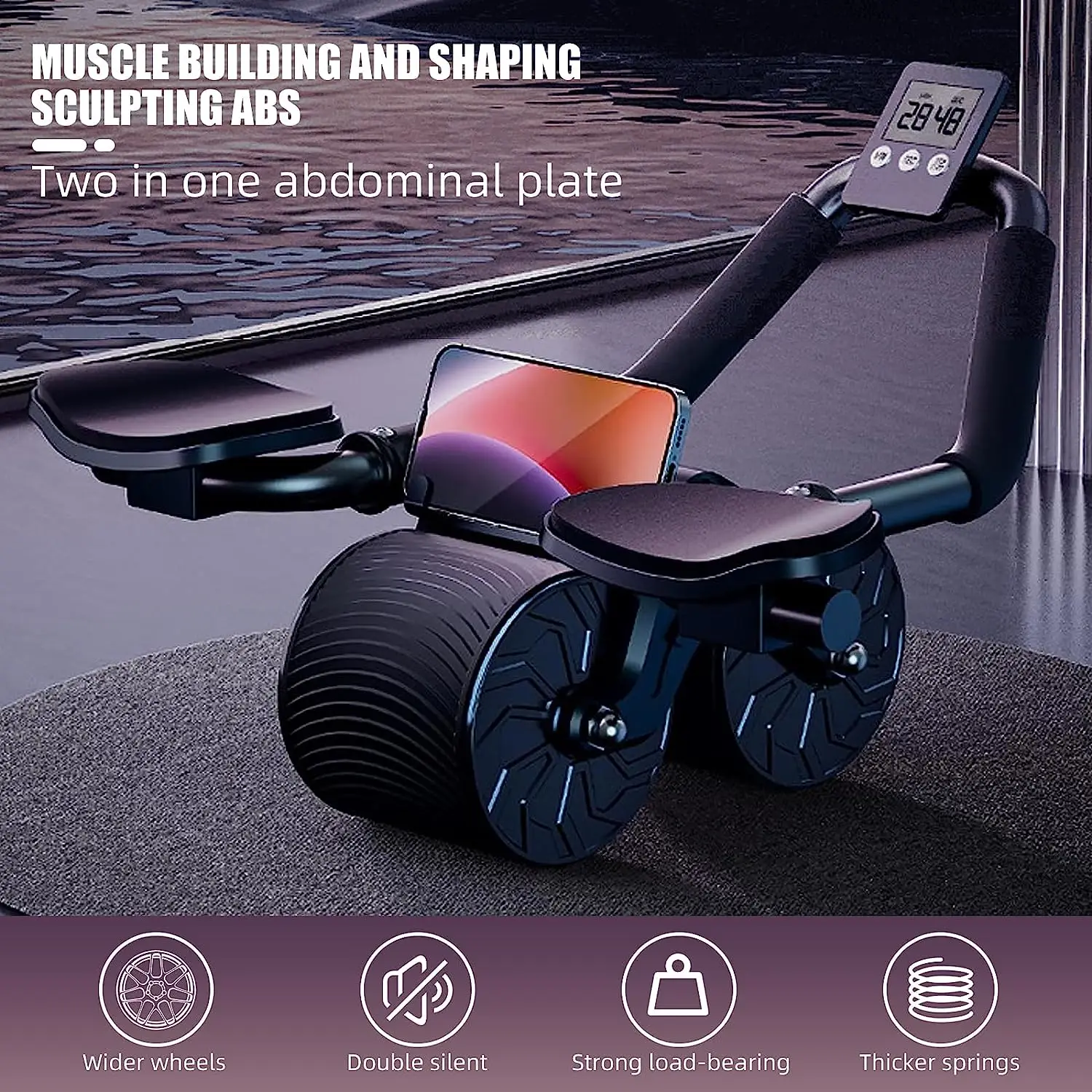 Elbow Support Automatic Rebound Abdominal Wheel Core Muscle Ab Trainer with Counter Display Fitness Exercise Wheel - Image 2