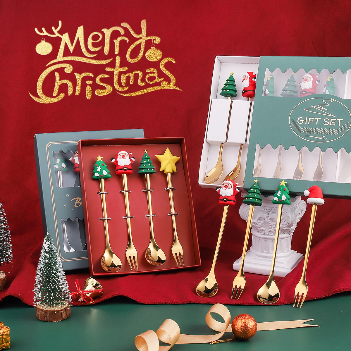 Christmas Holiday Pudding Dessert Spoon/ Fork Cutlery Set - Image 3