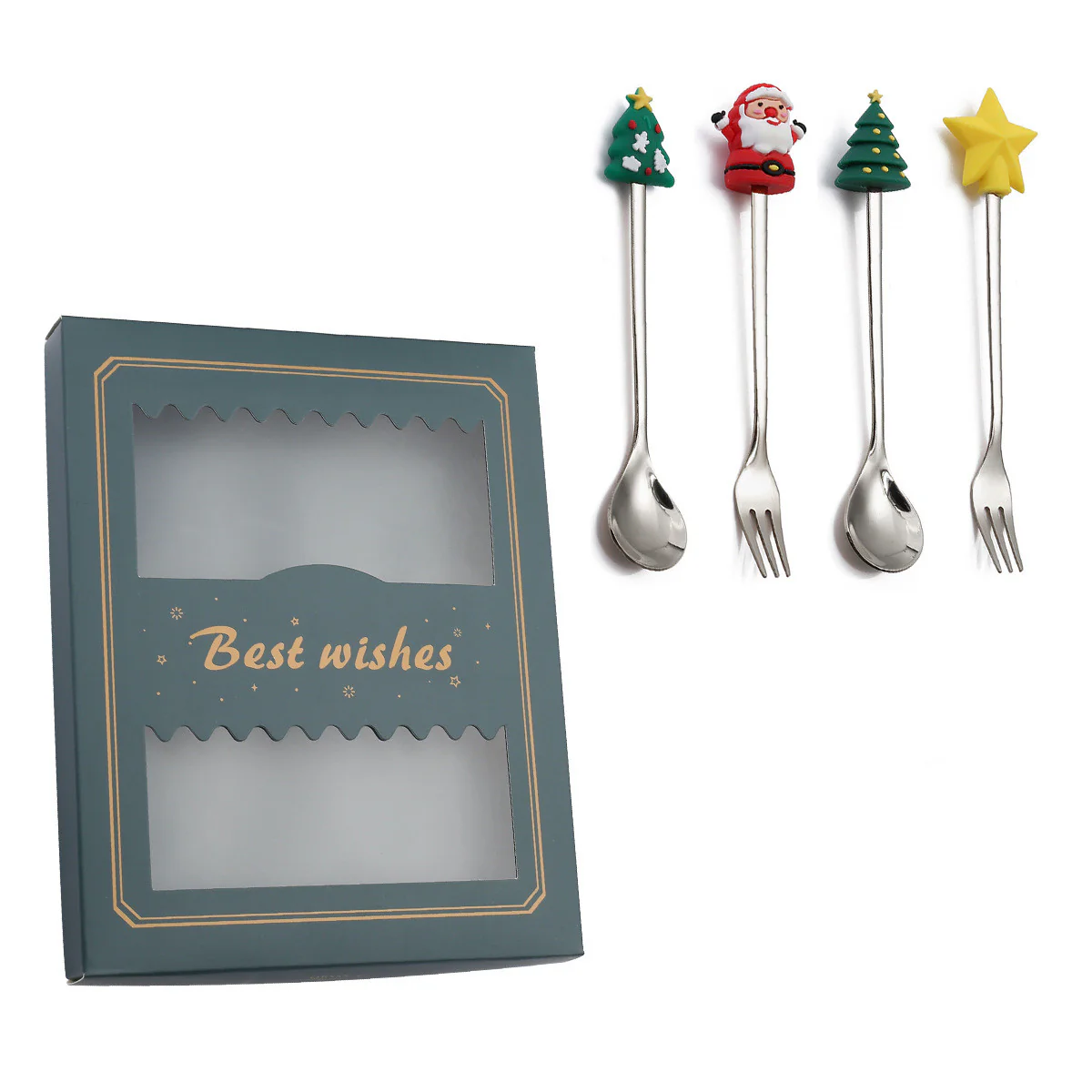 Christmas Holiday Pudding Dessert Spoon/ Fork Cutlery Set - Image 5