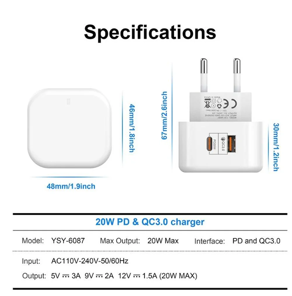 UK/EU/US 20W Adapter with Dual USB Ports - Image 3