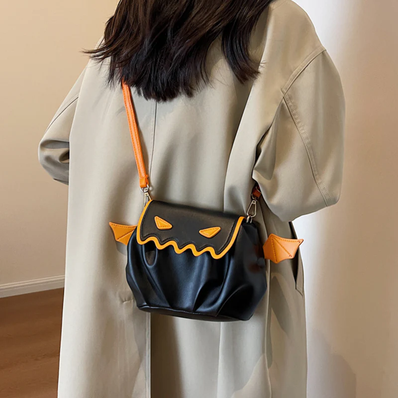 Funny Crossbody Bag Halloween Pumpkin Cartoon Shoulder Bags With Small Wings Personalized Creative Female Handbag - Image 5