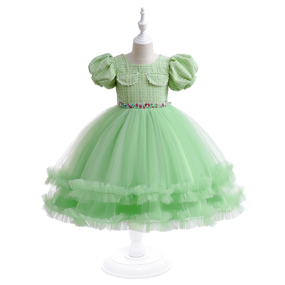 Girls' Fashion Halloween Mesh Stitching Puff Sleeve Dress - Image 5