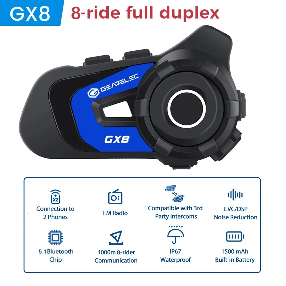 GX8 Motorcycle Bluetooth Intercom Music Sharing - Image 9