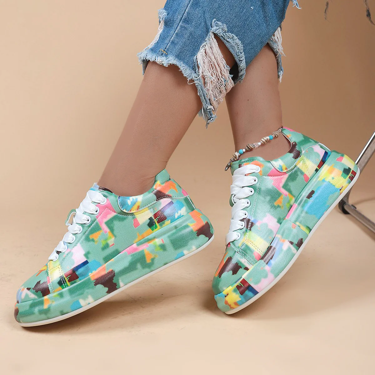 Halloween Cartoon Print Flats Fashion Graffiti Flats Shoes Platform Lace-up Round Toe Sports Shoes - Image 8