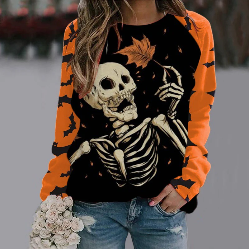 Halloween Cartoon Print Sweatshirt Long Sleeve Pullover Tops Women - Image 2