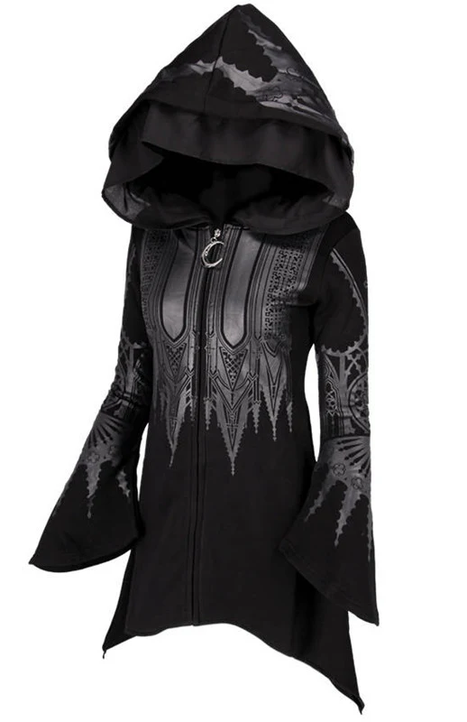 Halloween Cosplay Hoodie Women's Punk Black Long Hooded Printed Sweater - Image 4