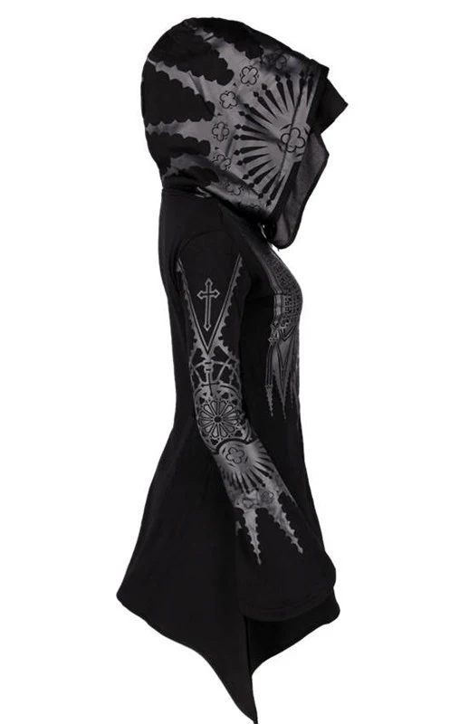 Halloween Cosplay Hoodie Women's Punk Black Long Hooded Printed Sweater - Image 5