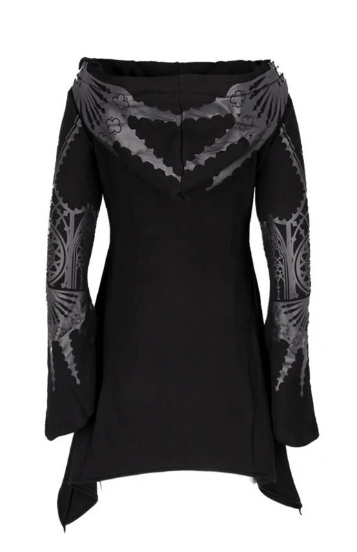 Halloween Cosplay Hoodie Women's Punk Black Long Hooded Printed Sweater - Image 6