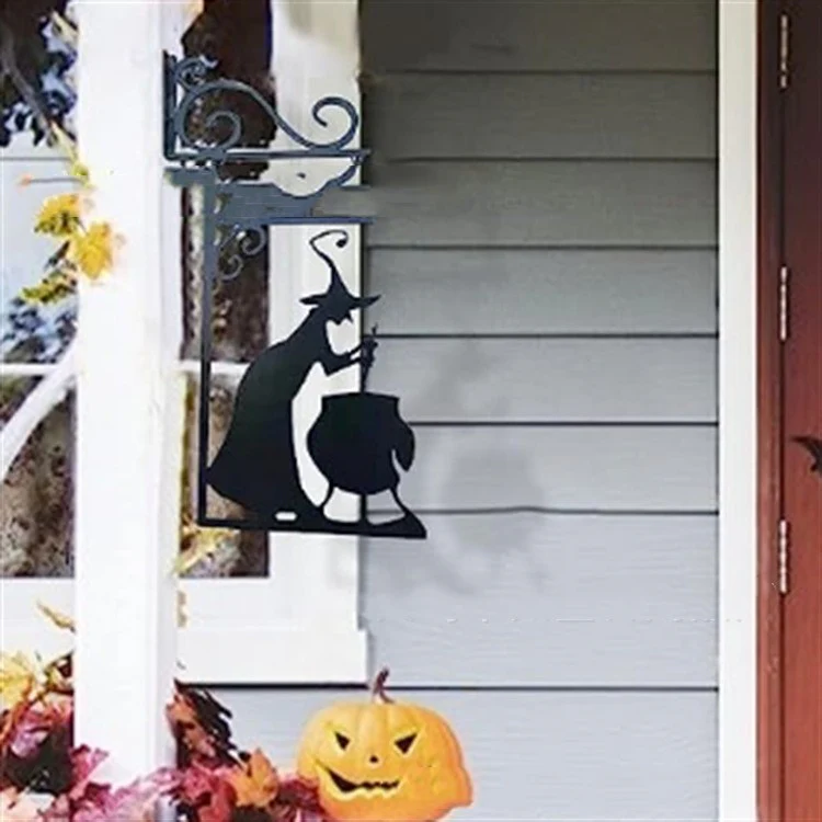 Halloween Courtyard Black Cat Witch Ghost Silhouette Metal Decorations - Image 2