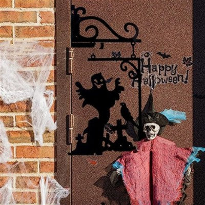Halloween Courtyard Black Cat Witch Ghost Silhouette Metal Decorations - Image 5