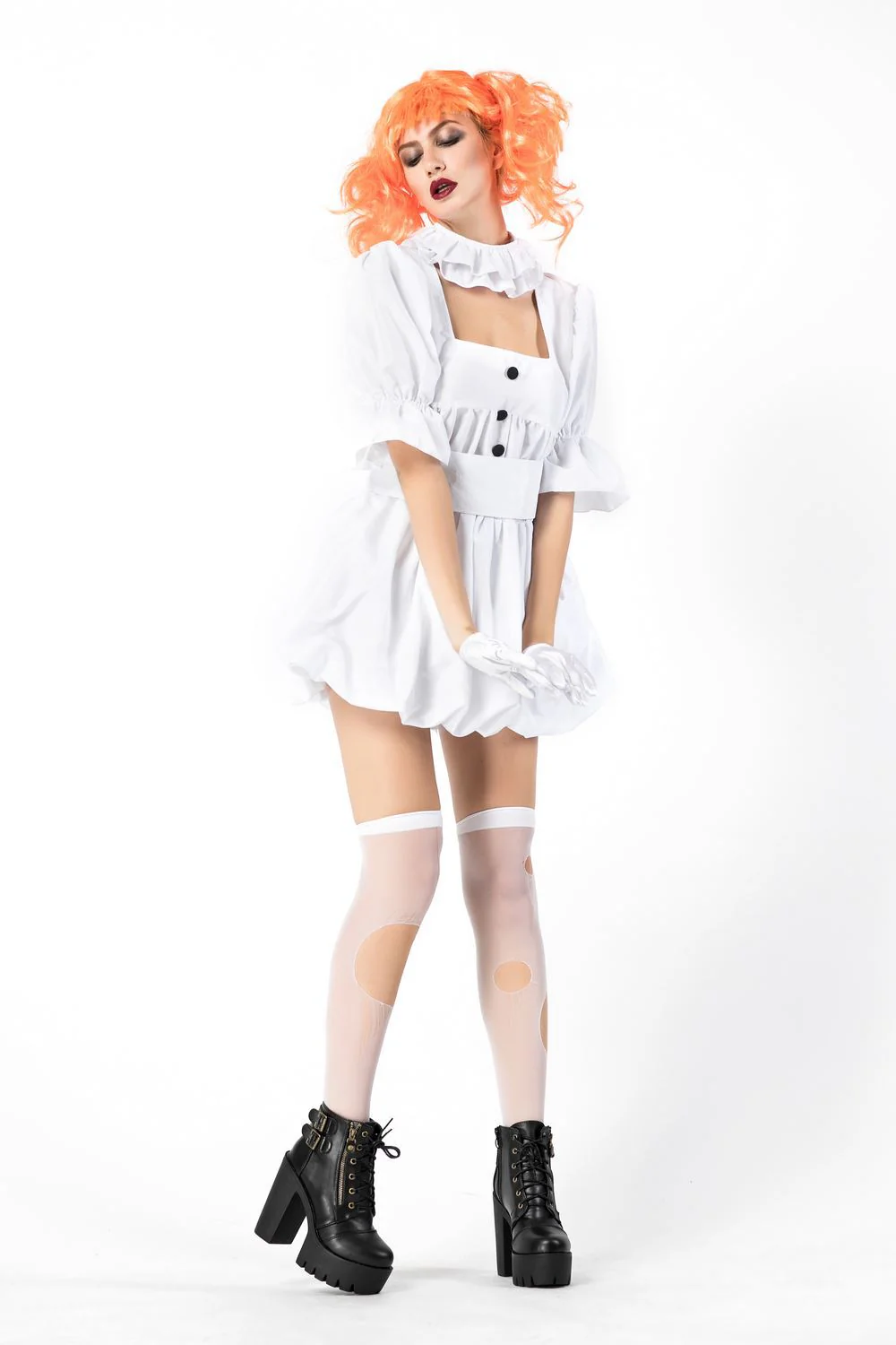 Halloween Ghost Doll Clown Cos Costume White Dress - Image 7
