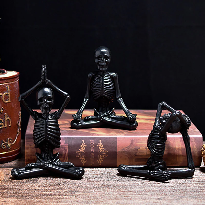 Halloween Horror Desktop Decoration Resin Ornaments Feature Modelling Yoga Skull Skeleton - Image 3