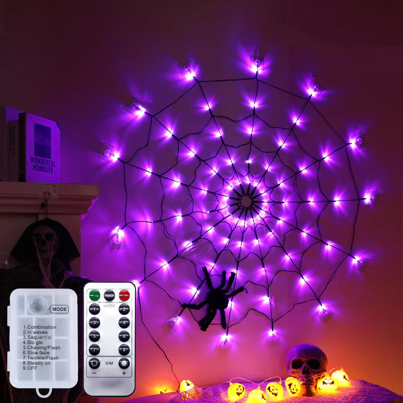 Halloween Led Spider Web String Light 5v Remote Control 8 Modes Net Mesh Decor Led Light - Image 6