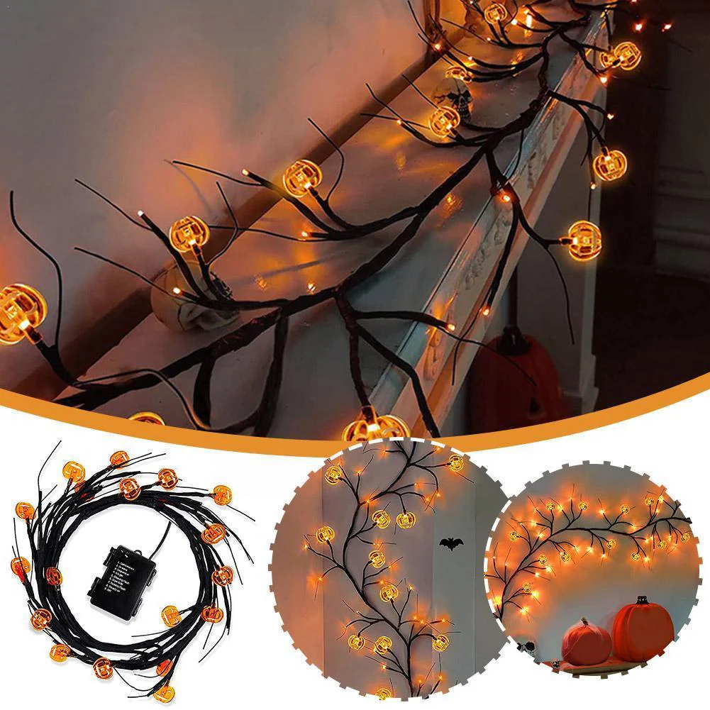 Halloween LED Willow Vine String Light Cool Cartoon Bat Pumpkin Decoration For Indoor Outdoor Party House Decor - Image 2