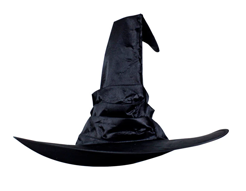 Halloween Pleated Witch Hat Black Ball Wizard Curved Witch Hat - Image 2